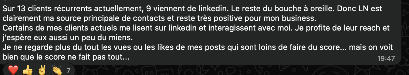 Témoignage : 9 clients récurrents sur 13 viennent de LinkedIn